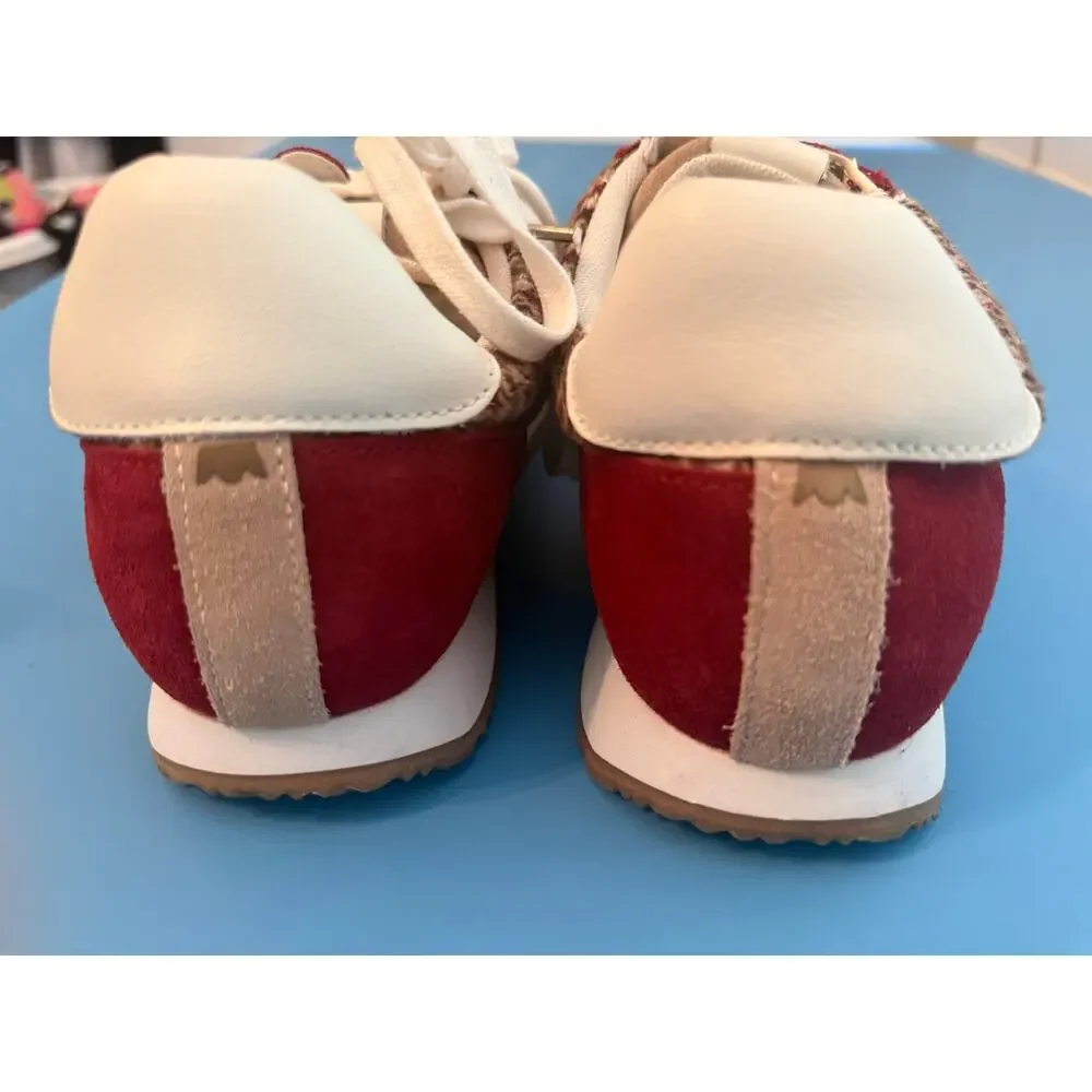 Birdies Womens Roadrunner Suede Houndstooth Sneakers Shoes 9.5 Burgundy Brown